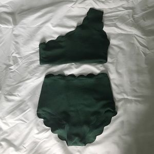 Emerald Green Scalloped One-Shoulder Bikini